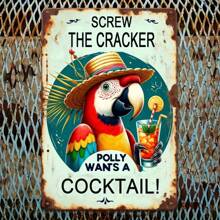 1pc Vintage Parrot Cocktail Metal Tin Sign For Outdoor Decor, Retro Humorous Hawaii Aluminum Sign 2D Flat, Suitable For Decorating Bars, Lounges Or As A Gift For Bartending Cocktail Enthusiasts