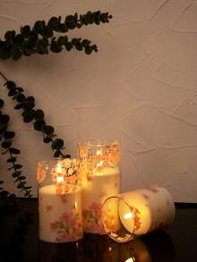 1/3 Sets Sakura Floral Artificial Candle Sticks, LED Flameless Candles With Remote And Timer, Flower Decor Pillar Candles, Home Decor Desk Accent - trong suốt - Xem 5