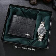 2 pièces/set, ensemble portefeuille élégant mode affaires pour homme, comprenant 1 portefeuille d'affaires pratique + 1 montre de sport haut de gamme. Idée de cadeau romantique pour petit ami, père ou famille. Cadeau de vacances digne. Portefeuille anti-vol en PU de couleur unie, convient pour toutes les saisons et les vacances. Cadeau de couple.