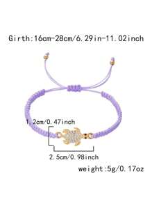 1pc Purple Couples Metal Minimalist Rhinestone Sea Turtle Braided Bracelet