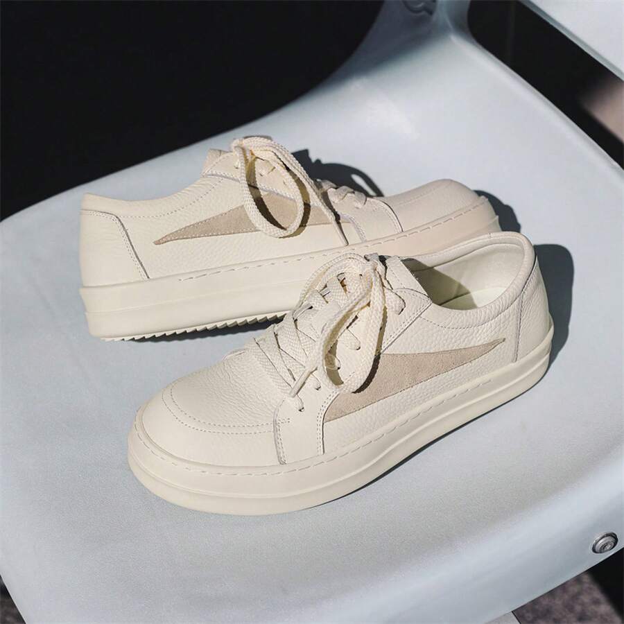Small Triangle Casual Niche Thick-Soled Height-Increasing Casual Sneakers American Style Black And White Low-Top - 白色 - 查看 1