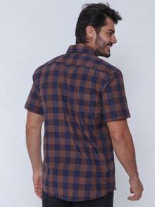 Rand paul Men's Casual Slim Fit Short Sleeve Plaid Shirt Slim Fit Modern And Versatile Style - 棕色 - 查看 2