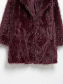 DEEKA 女士加大码仿皮草大衣，保暖宽松，欧美时尚冬季款 - 酒紅色 - 查看 10