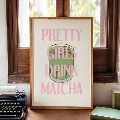 لوحة جميلة لامرأة تشرب الماتشا، ملصق فن الماتشا، ديكور جدار ماتشا جميل، ملصق محل قهوة، ديكور مطبخ، بدون إطار