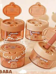 6件随机水豚双孔卷笔刀，卡通创意翻盖可爱迷你便携式学生铅笔刀