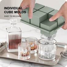 3 paquetes de moldes de cubos de hielo grandes con tapa apilable - Molde de cubos de hielo de silicona para el congelador, cubos de hielo grandes cuadrados para whisky, cócteles, bourbon y sopas, color neutro