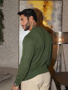 Men's Knitted Sweater Top Chic High Quality Textured Autumn Winter Long Sleeve - xanh quân đội - Xem 6