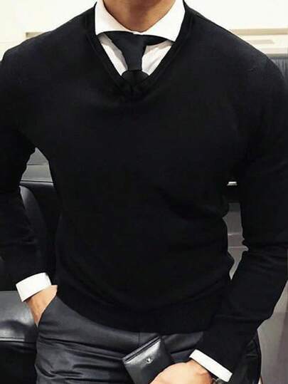 Maglione a scollo a V con maniche lunghe da uomo, maglia casual e versatile