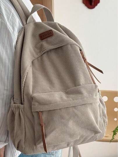 1 件大容量简约女士纯色背包，适合旅行、购物、可容纳笔记本电脑、教科书，休闲简约风格