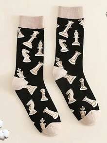 1 Pair Fashionable Mid-Calf Socks, Suitable For Chess Enthusiasts, Essential For Autumn - Multicolor - View 4