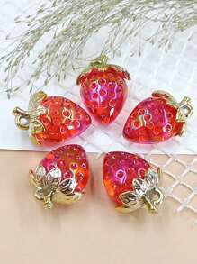 5 piezas Colgantes de fresa transparentes de alto brillo iridiscente para pulsera de bricolaje, collar, pendientes, cadena de teléfono móvil, accesorio de decoración de bolso