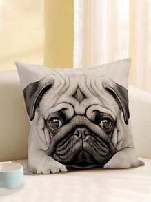 Washable Pug Cushion Cover | Modern Style, Zipper Closure, Woven Polyester, Decorative Pillow Case, Suitable For All Room Types - Without Filling (Pillow Insert Not Included)