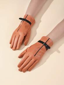 1 Pair Elegant Casual PU Leather Full Finger Touchscreen Gloves For Women, Versatile For Daily Wear, Outdoor Cycling, All Season, Warm And Windproof