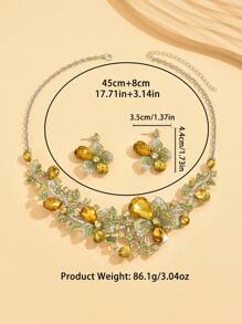1 Set eleganter französischer Luxus Blumen Schmuckset, verziert mit künstlichen Edelsteinen, geeignet für Hochzeit, Bankett, Partybekleidung