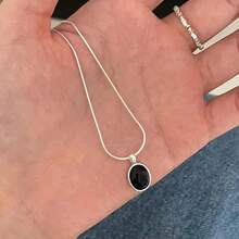 Bohemian Moonstone Neck Chain Gemstone Pendant Round Serpentine Chain Necklace Exquisite Oval Protein Stone Lock Bone Chain Necklace Blue Sapphire Jewelry Women's - 黑色 - 查看 5
