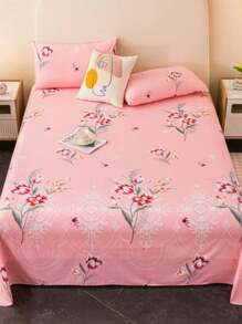 1pc Bedsheet, Bedding Set, Soft & Comfortable Mattress Protector, Valentine's Day Gift, Children Cartoon Love Geometric Bedsheet, Heart Pattern Bedding Set, Home Decor, Suitable For Double Bed, King Size Bed, Queen Size Bed, Mother's Day Gift, Machine Washable