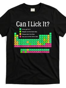 Men's Can I Lick It Periodic Table Graphic-Shirt - Humorous Chemistry Design With Playful Elements & Funny Text, Retro Science Teacher, Unisex Short Sleeve Cotton Tee, Breathable Round Neck Casual Shirt, Washable Quirky Print Top, Geeky Apparel, Witty Text Shirt, Comfortable Fit, Fashion,% Cotton Short Sleeved Shirt, Essential Summer And Spring, Loose Casual Round Neck, Men's Letter Printed-Shirt - màu đen - Xem 1