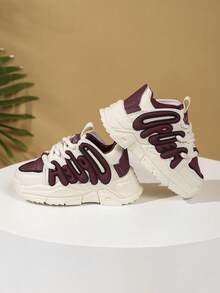 1 Pair Burgundy Sports Shoes, Fashionable, Comfortable, Anti-Slip, Durable Soft Outsole, Suitable For Running, With Seamless Lining Design, Hook And Loop Closure For Easy Wearing, Suitable For Daily Wear