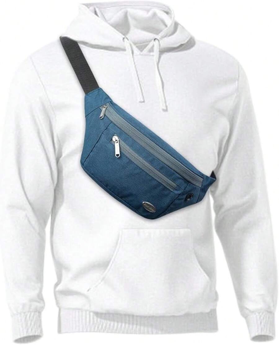 Entchin Fanny Pack Women Men,Crossbody Belt Bag With 4-Zipper Pockets,Adjustable Waist Bag Pack,One Of Most Popular Travel Essential Gifts Walking,Traveling,Cycling - 藍色 - 查看 1
