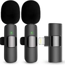 Pack de Micrófonos de solapa K9 Bluetooth recarga bles, Tipo Lightning - Negro - Ver 1