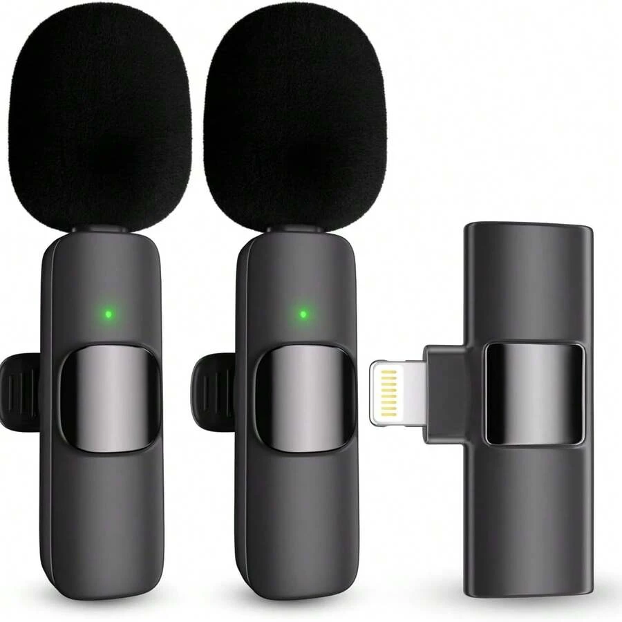 Pack de Micrófonos de solapa K9 Bluetooth recarga bles, Tipo Lightning - Negro - Ver 1