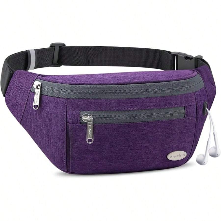 Entchin Fanny Pack Women Men,Crossbody Belt Bag With 4-Zipper Pockets,Adjustable Waist Bag Pack,One Of Most Popular Travel Essential Gifts Walking,Traveling,Cycling - 紫色 - 查看 1