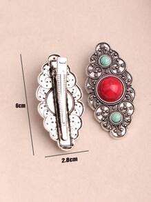 1pc Oval Agate Decor Antique Silver Floral Line Design Hair Clip For Women, Suitable For Bangs Hairstyling On Various Occasions
