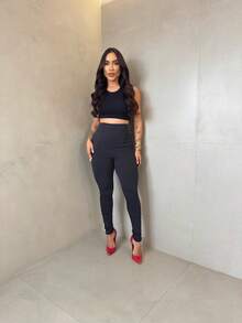 Flannel Riding Trousers With Pocket High Waist Autumn Winter - màu đen - Xem 2