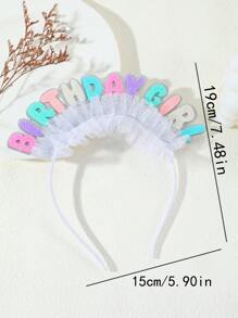 1 Pc Silver-Tone Macaron Gradient Letter Print Birthday Girl Headband