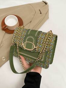 Bolso de mano pequeño de estilo coreano tejido para mujer, nueva colección primavera-verano 2025, bolso cuadrado mini vintage de lana con cadena, de moda y con textura