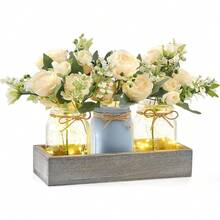 Nuevas luces de tarros Mason como centro de mesa para comedor, estilo rústico y granja con 3 tarros, en color gris azulado para sala de estar - Gris azul - Ver 1