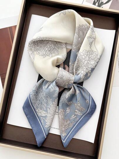 Ellevyn 1条女士春夏印花丝巾，仿丝材质，70厘米方巾，可作披肩、围脖使用，日常百搭