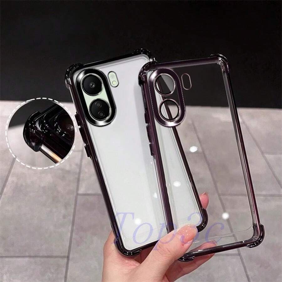 Applicable To Poco C65/C61/F3/F4/F5Pro/F6Pro/F7Pro/F7Ultra/M5S/M6Pro/X5/X6Pro/X3Pro/X4GT/X7Pro Series, Four-Corner Anti-Drop Transparent Phone Case - Black - View 1