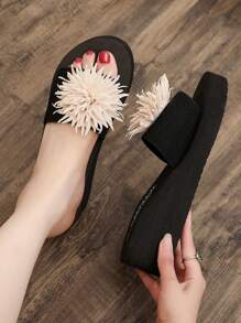 Women's Fashionable Bowknot Decor Slide Sandals, Comfortable Non-Slip High Heel Beach Slippers, Summer 2024 New Arrival