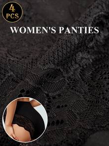 MIOTAN 4pcs Women High Waist Briefs, Lace Patchwork Jacquard Pattern, Soft & Breathable