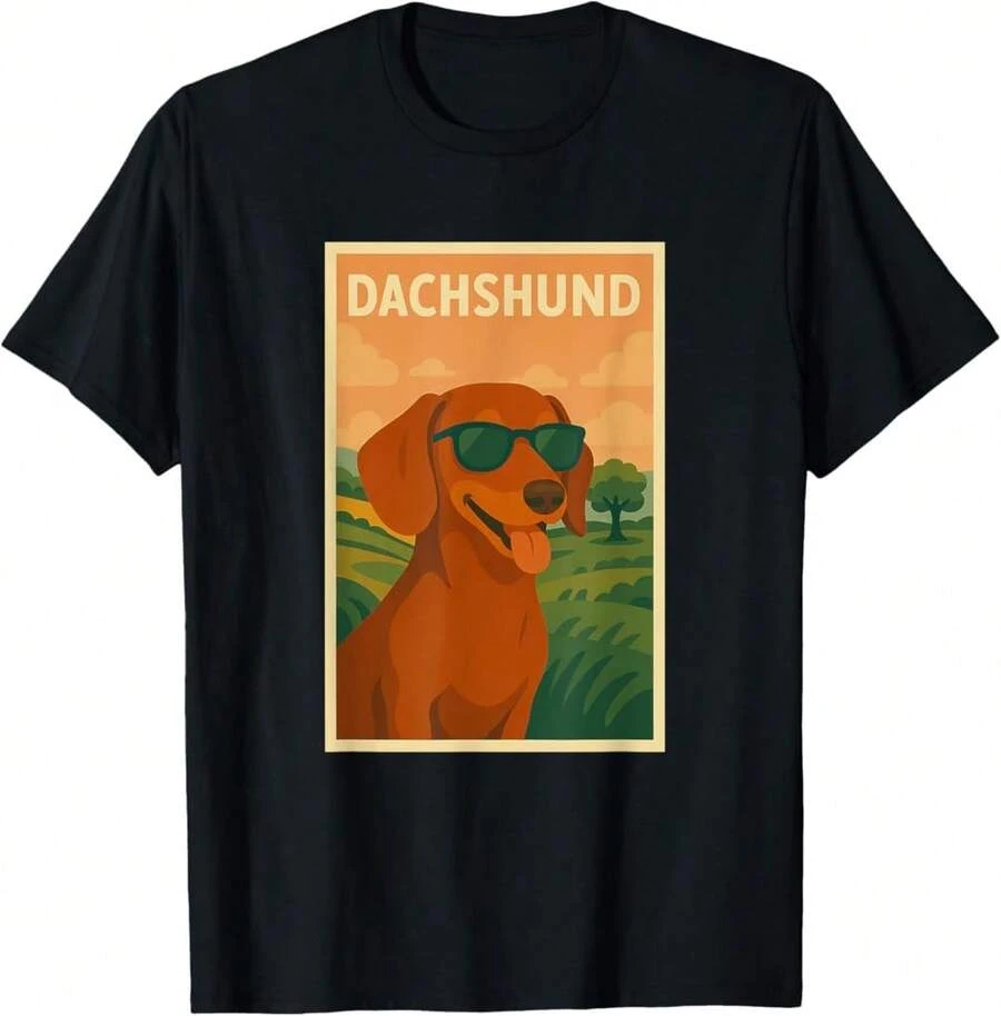 Dachshund Cool Art Minimalist Print Pop Art Lightweight Cotton T-Shirt - Black - View 1