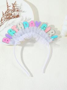 1 Pc Silver-Tone Macaron Gradient Letter Print Birthday Girl Headband