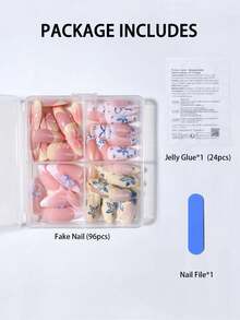 96片（4种混合款式）杏仁形3D凝胶美甲贴纸，包含花卉、鸟类和蝴蝶图案，法式亚克力按压式美甲贴片，持久贴合，内含1瓶果冻凝胶和1把指甲锉，易于佩戴，适合夏季美甲和法式美甲，适合女性和女孩日常佩戴和派对场合。 - 彩色 - 查看 5