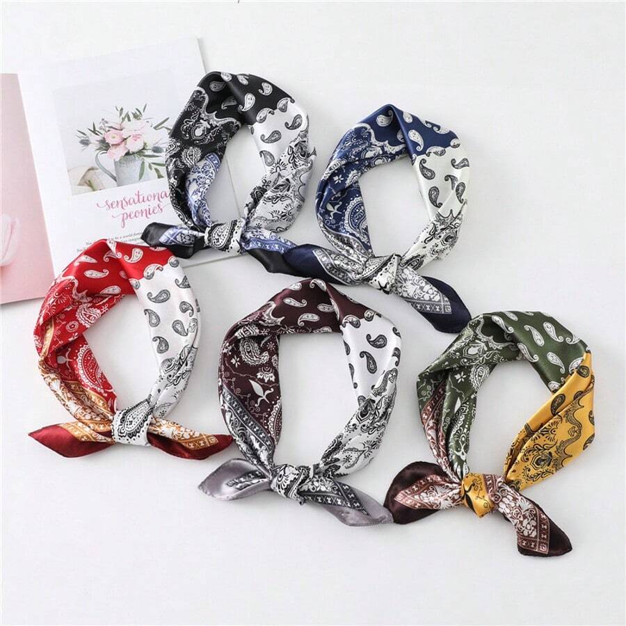 1pc Men's Fashion Versatile Paisley Printed 60cm Silk-Like Neckerchief