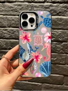 Funda de teléfono de cobertura total a prueba de golpes de TPU con estampado de estrella de mar, concha marina y caballito de mar compatible con Apple 16, 15, 14, 13, 12, 11 Pro Max y Series