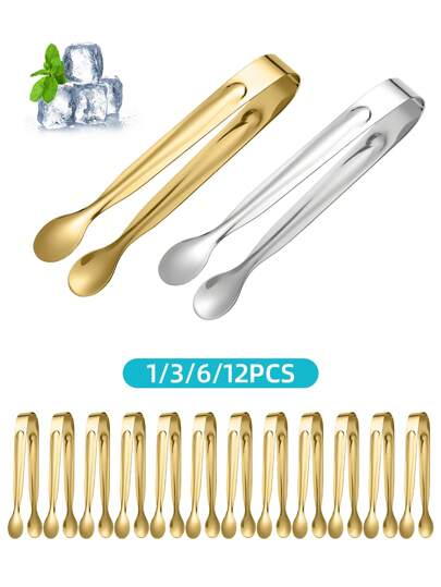 Set de 1/3/6/12 pinzas reutilizables de acero inoxidable para cubitos de hielo, postres, azúcar, servicio de catering versátil - Compactas y duraderas - Para dulces, aperitivos, ensaladas, cubitos de hielo, servicio de cocina, cócteles, fiestas de té, regalos, utensilios de cocina, regalos navideños