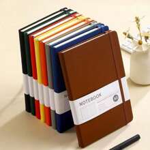 A5 Faux Leather Binding Business Notebook, Hard Cover Journal With Elastic Band Back To School