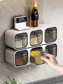1个壁挂式无孔调味盒，多层网格厨房调味盒，厨房调味料收纳盒 - 彩色 - 查看 2