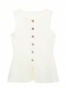 Nouveau gilet-cardigan tricoté à boutons dorés, style décontracté européen et américain, pour femmes, de la marque DEEKA