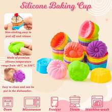 42Pcs Mini Size Silicone Molds, 2 X 0.8 Inch Cupcake Multi Flower Shapes Baking Cups Non-Stick Donut Wrapper Mold Muffin Liners Washable For Pan Oven Microwave Dishwasher-Cq-Cq - Morning Glory Molds - View 3