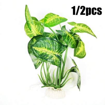 1-2 Pieces Artificial Plastic Aquarium Aquatic Plants With Large Green Leaves - Underwater Decor For Fish Tank & Home Accent