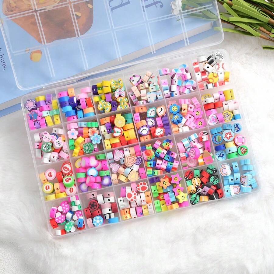 300pcs Polymer Clay Beads Bracelet Making Kit, 24 Patterns Cute Fun Bead Friendship Bracelet Making Set With Letter Beads Jewelry DIY Crafts - Multicolor - View 1