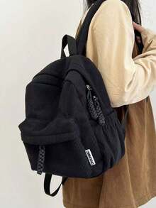 Women's Stylish Solid Color Small Velvet Backpack(Without Keychain)[5805] - màu đen - Xem 2