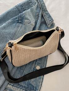 Simple Versatile Woven Underarm Bag, Fashionable Shoulder Sling Bag With High-Quality Feel - Black and White - View 5