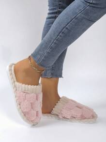 Women's Fluffy Criss-Cross Strap Platform Slippers, Comfortable Soft Open Toe Anti-Slip Indoor Slippers, House Slippers